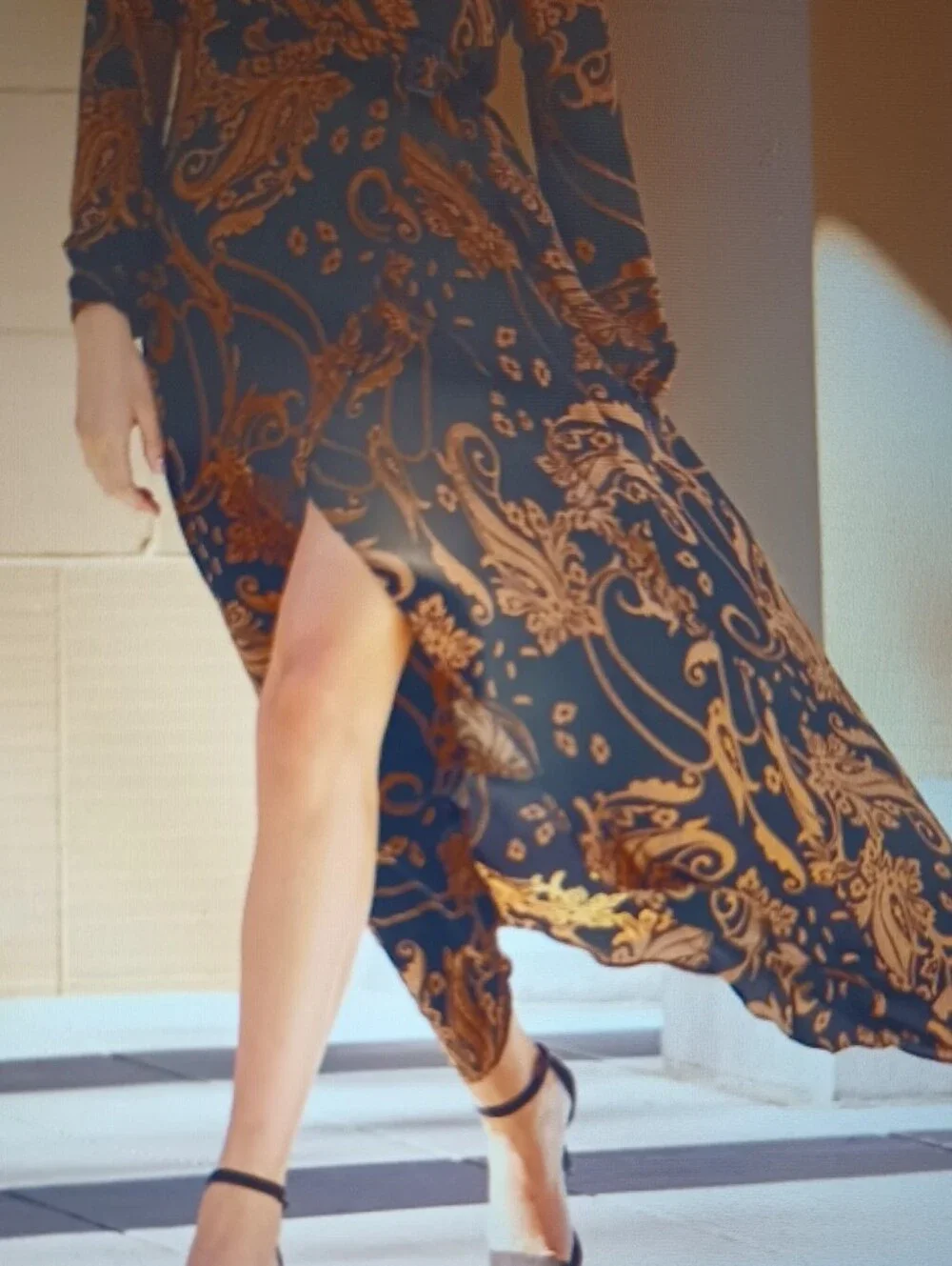 Musing Black And Brown Paisley Print Faux Wrap Maxi Dress